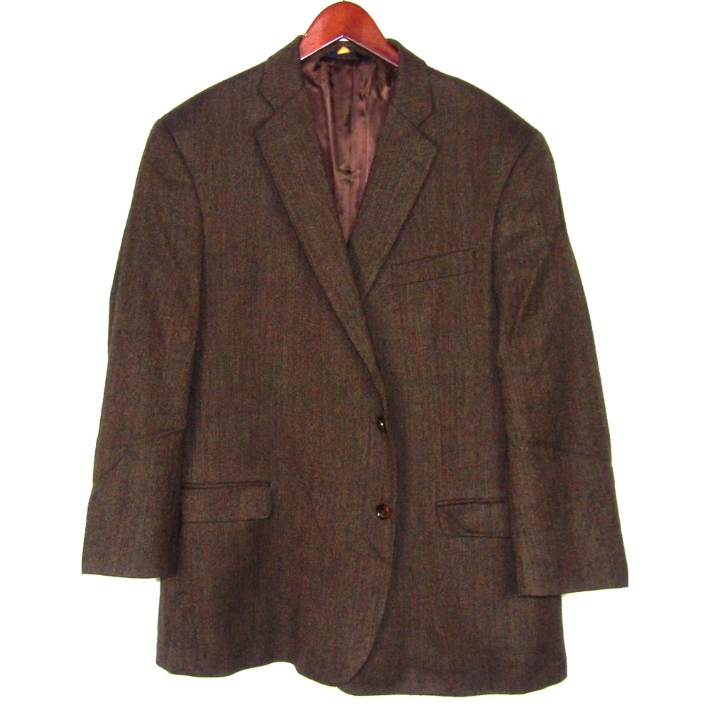 Brooks Brothers Brown Herringbone 100% Wool Tweed FITZGERALD Blazer Men's 48R